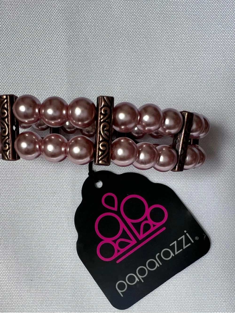 paparazzi Pink Pearl Triple-Row Bracelet with Copper Accents